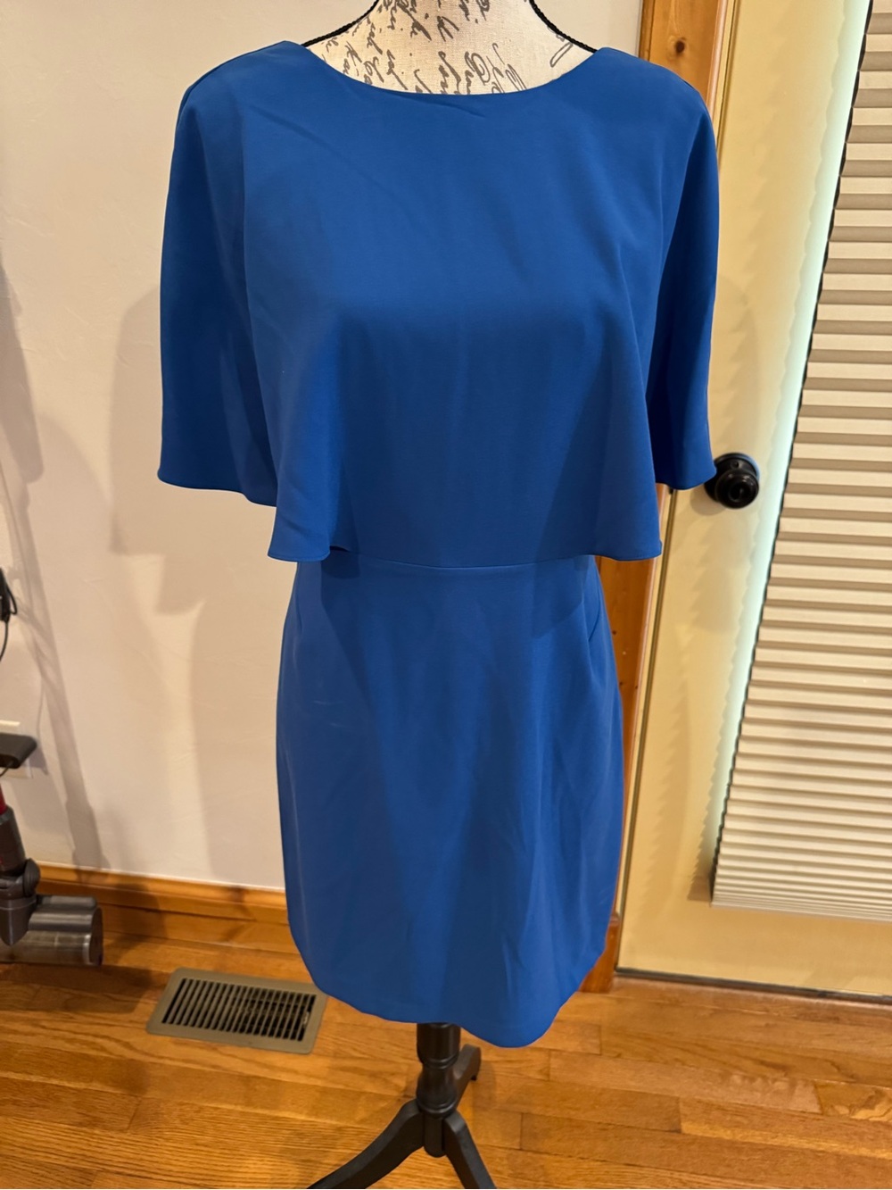 Halston Heritage Cobalt Blue Cape-Sleeve Sheath Dress